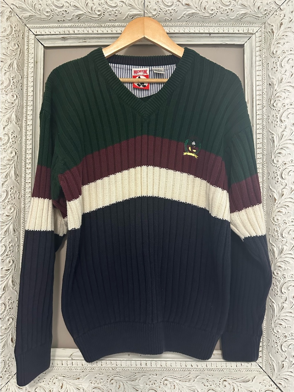 Vintage 90s Mickey Inc Colorblock Striped Knit Sweater - Size L 🇨🇦